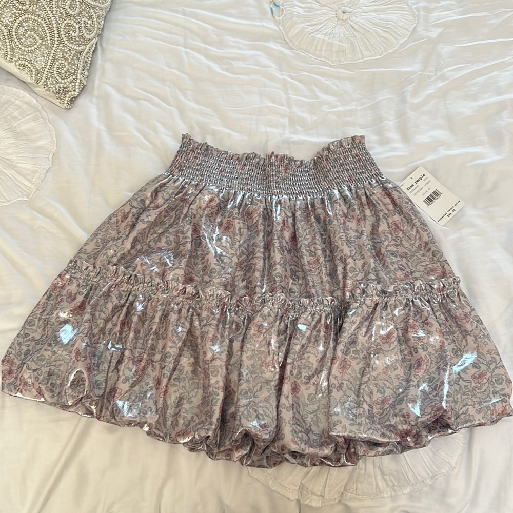 metallic pink floral free people mini skirt